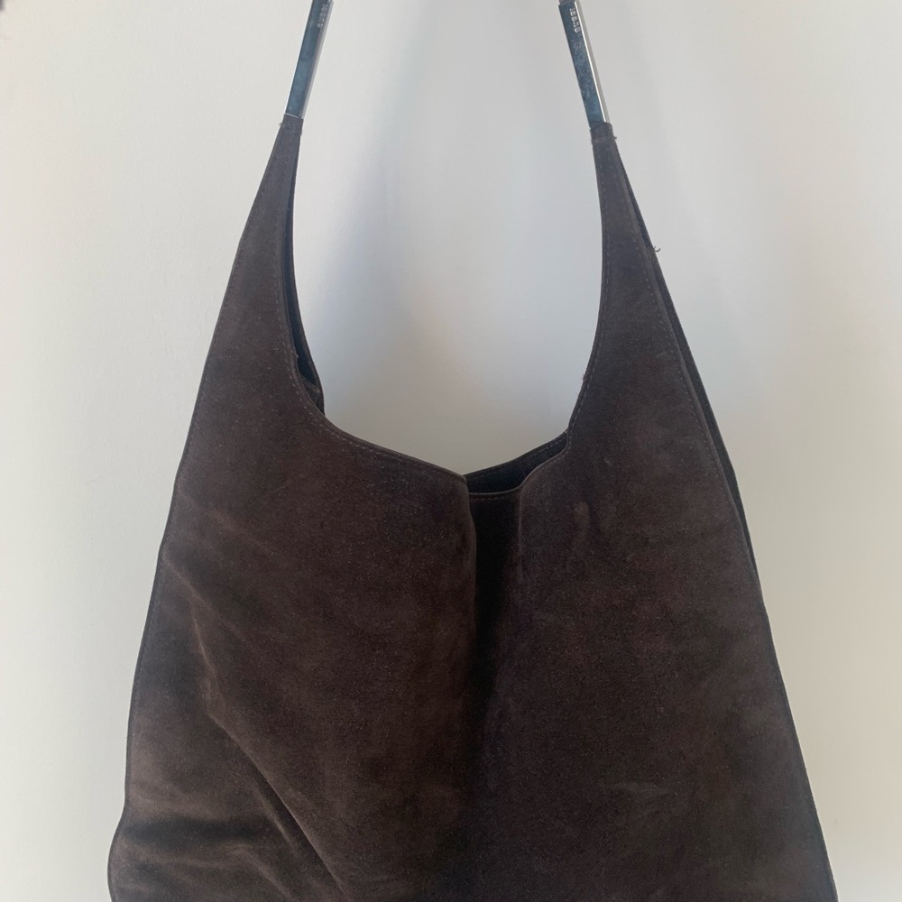 Elegant Dark Brown Suede Hobo Bag
